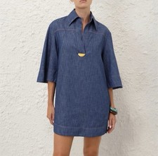 Zimmermann Illuminate Tunic Denim Dress Size 1 AU 10 US 6 Bell Sleeves 70