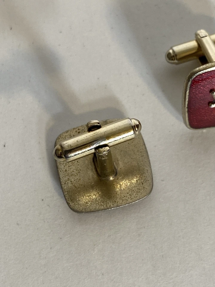 Red Rampant Lion Cufflinks Coat of Arms Vintage Enamel Rare 3D Effect .75” - Image 2 of 3