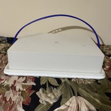 Tupperware Cake Carrier Speckled Fireworks Square Blue Handle Rare