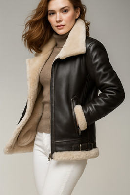 B3 Bomber Aviator Women Shearling Coat Sheepskin Real Leather Jacket for Women