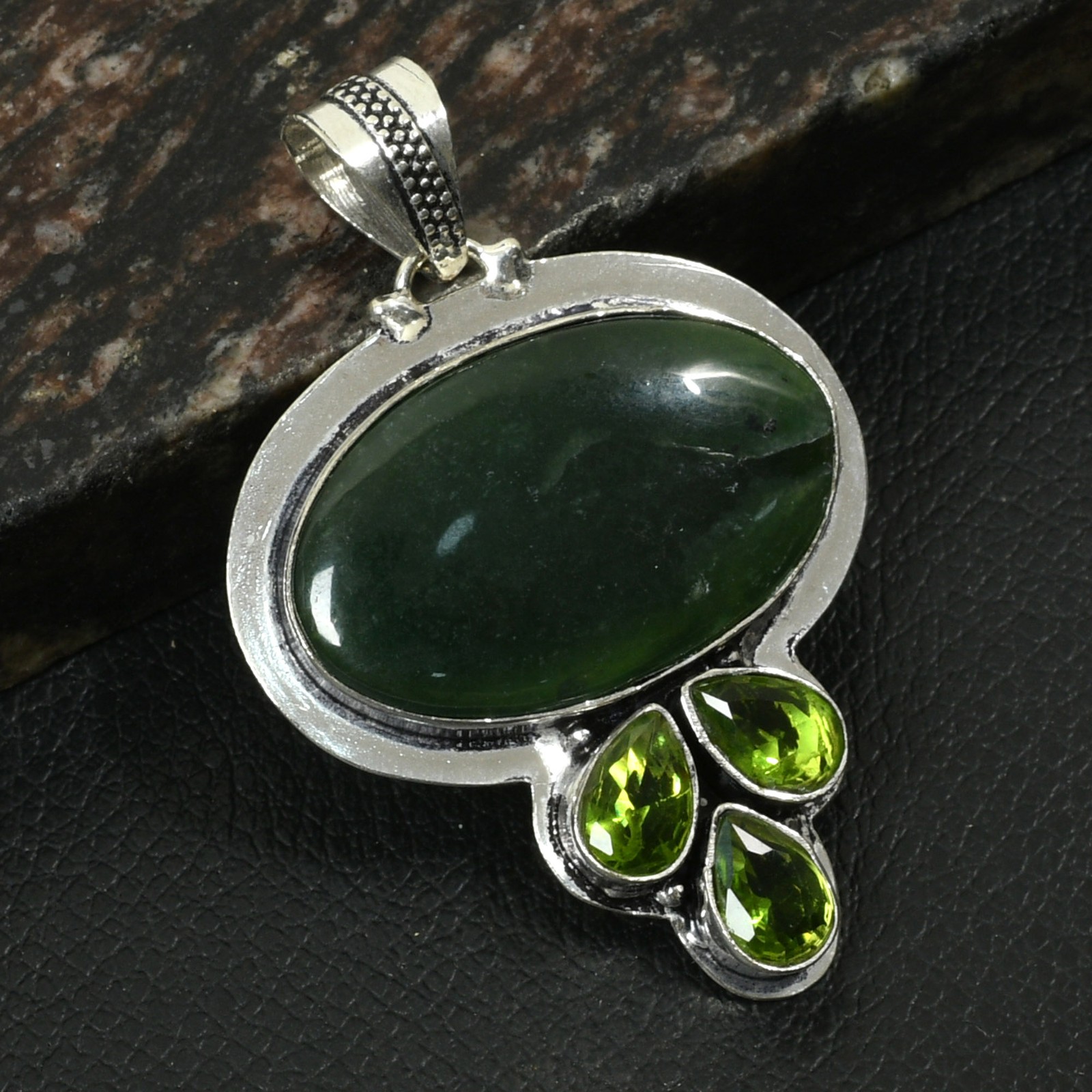 Nephrite Jade Peridot Gemstone Handmade Pendant Jewelry Gift 2.2