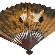 Extra Large Vintage Chinese Wall Decorative Hand Painted Wooden Folding Fan 36"