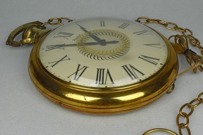 Vintage 1960 United Clock Corp Giant Pocketwatch Metal Wall Clock