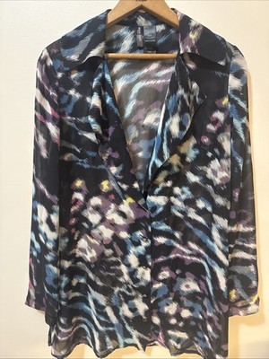 Bisou Bisou Women's Sheer Top Dress Cover Up Size S/Ch Multi Color Long Sleeve