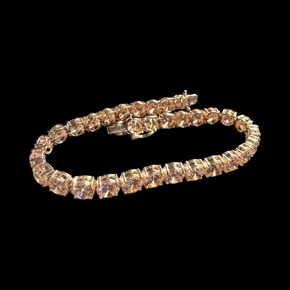 "Brazalete tenis chapado en oro rosa 925 de 18 quilates con zafiro rosa de 8"" unisex o talla grande" Foto 2 de 4