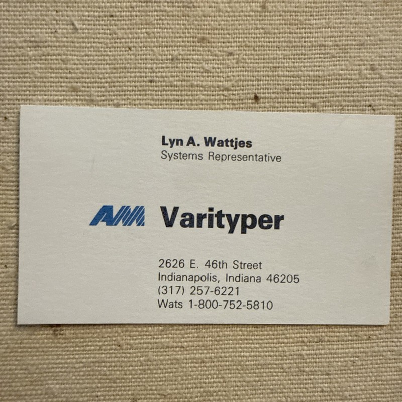 Vintage Business Card Indianapolis Indiana Varityper IN