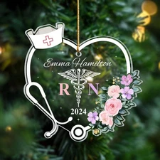 Registered Nurse Christmas Ornament, Personalized RN Nurse Gift,First Christmas