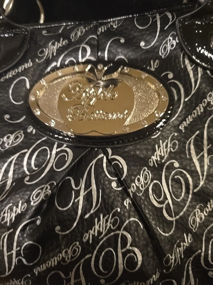 Vintage Apple Bottoms Black/ Silver Logo Satchel Bag Y2K Bling Purse by Nelly  - Image 2 of 4