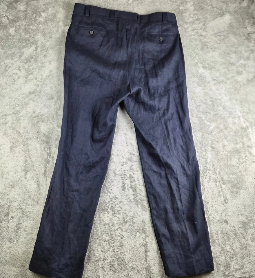 Pantalones de viaje Lauren Ralph Lauren para hombre 36x32 azul marino lino frente plano Foto 2 de 4