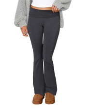 Qmlyev Fold Over Flare Leggings for Women Low Rise Stretch Small, Dark Gray