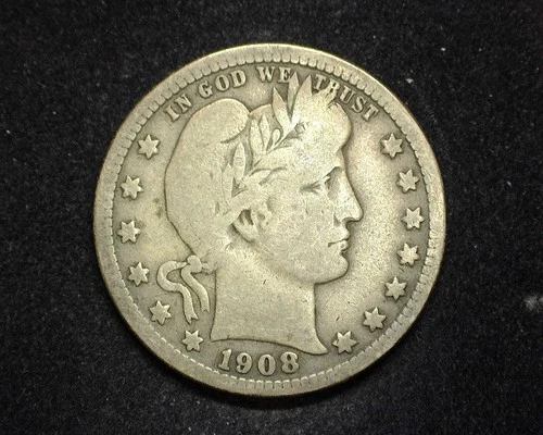 HS&C: 1908 D Barber Quarter VG - US Coin