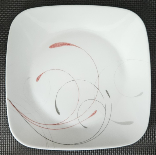 8 Corning Corelle Splendor 4 Square Luncheon Plates 4 Mugs White Red Gray FRESHP - Picture 4 of 19