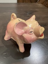 Vtg Eureka Federal Savings Loan Cast Metal Painted Baby Piggy Bank w/Bottom