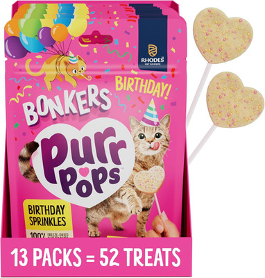 Purrpops Birthday Edition Freeze-Dried Chicken Flavored Lollipop Treats for Cats