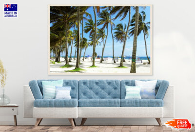 (Laminated) Palm Trees on Sea Shore Photograph 91x61cm