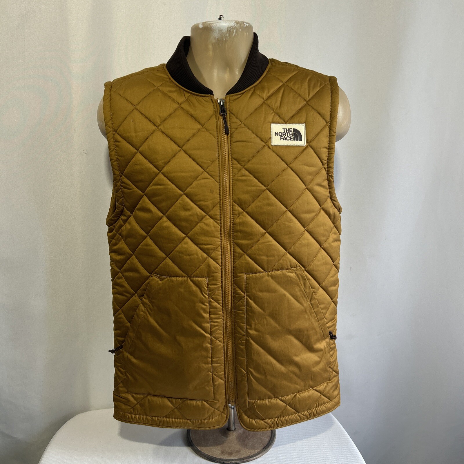 The North Face Vest Men Sz S  Gold Brown Cuchillo Sherpa Lined Quilted Full Zip