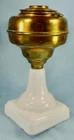 American Safety Lamp Oil Kerosene Brass Font Milk Glass Pedestal 1872