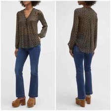 Veronica Beard Lowell Sheer V-Neck Button Front Printed Blouse Size 2