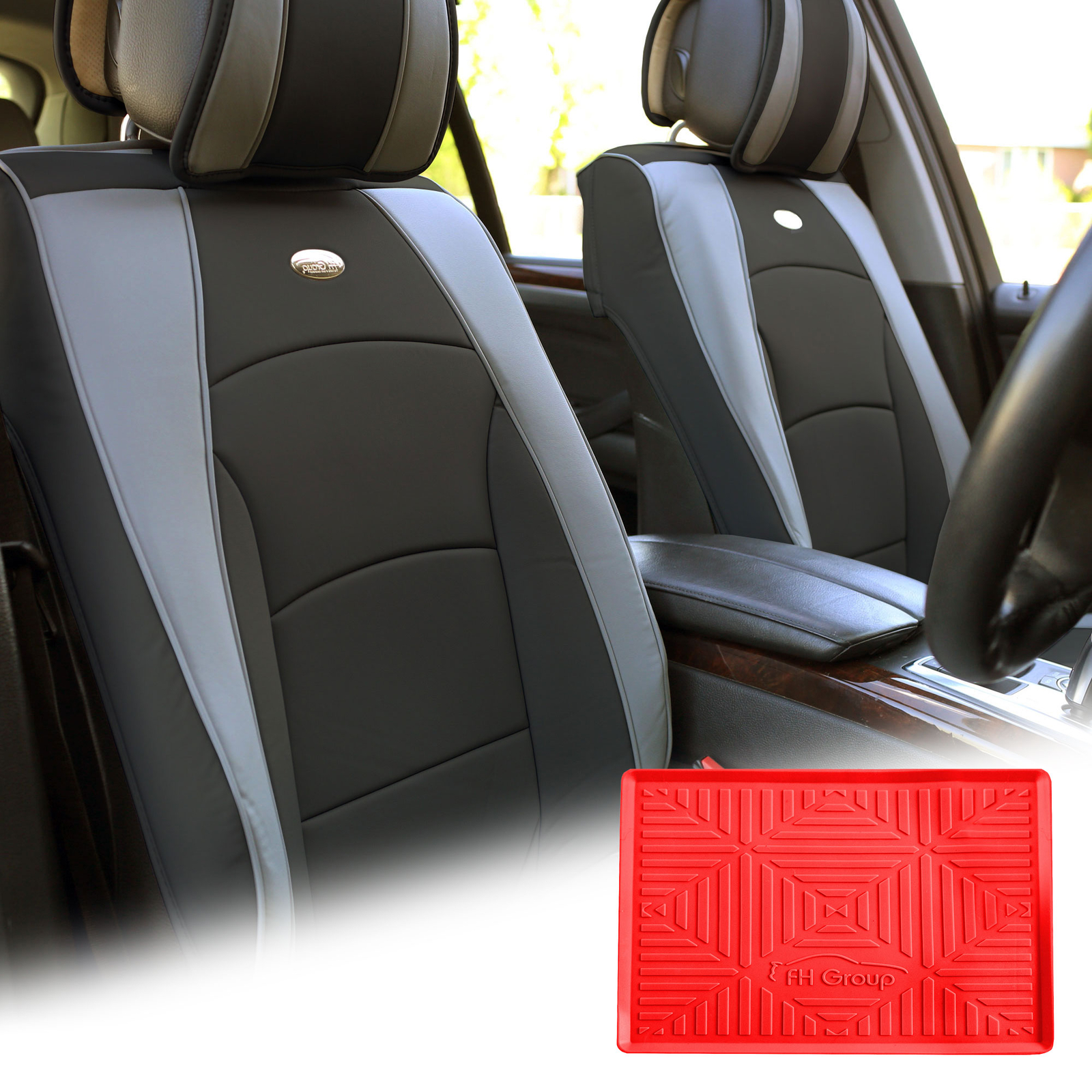 FH Group Universal Fit Leatherette Car Seat Covers for SUV Front Set w/ Dash Mat