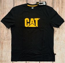 Mens L CAT Caterpillar T-Shirt Logo Black Yellow Relaxed Fit Tagless Crew NWT