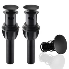 2 Pack Push and Seal Pop Up Drain Stopper with Overflow for Bathroom Sink Black