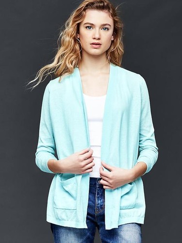 Gap Women's Open Front Cardigan, Linen Blend, Daybreak Blue, Solid, Size L, Nwt