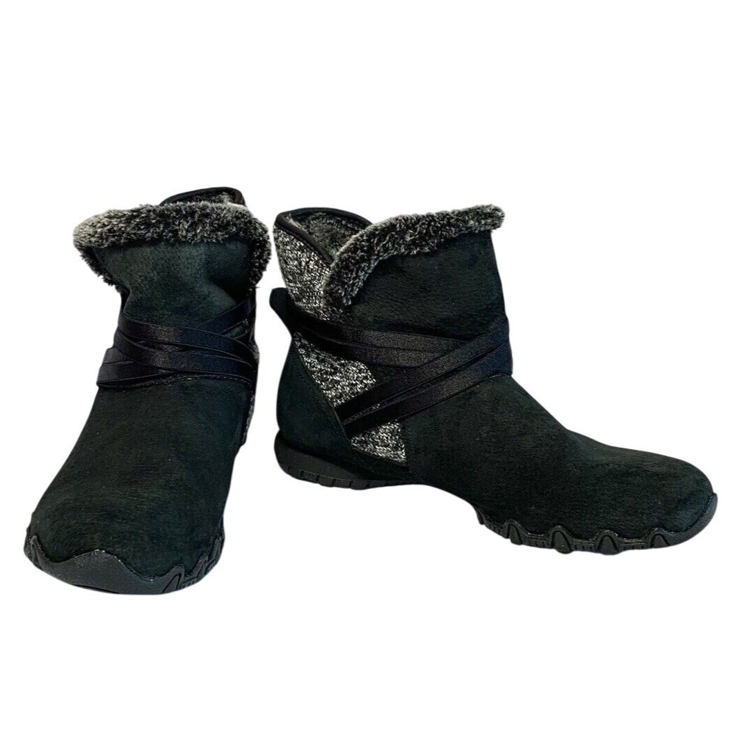 SKECHERS Bikers Flare Black Suede Womens Relaxed Fit Mid Boots