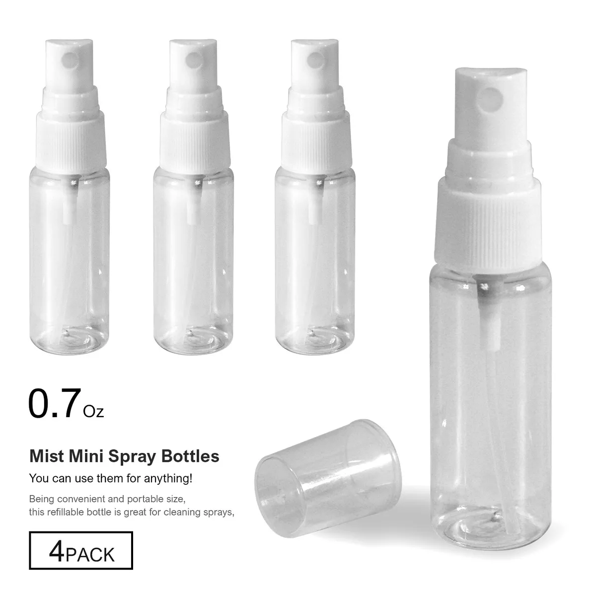 LSP [4 Pack] 0.7 oz. Mini Clear Plastic Spray Mist Pump Bottles