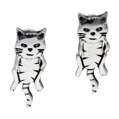 St Justin Dangle Cat Two Part Earrings with Silver Posts UK Made PE1052 - Afbeelding 1 van 1