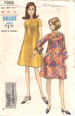 TENT DRESSES Misses' Size 12 VOGUE 7095 UNCUT Sewing Pattern  1960s UNUSED