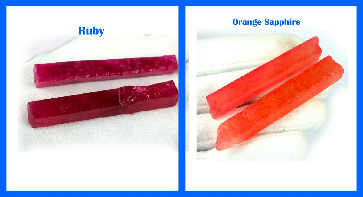 Lot De 4 Saphirs Bleus Naturels & Rubis - Tranches Brutes - 240 Carats Total - Inde