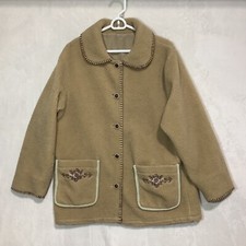 Vtg Adrian Delafield Haband Womens Coat L Button Up Reversible Fleece Silk Tan