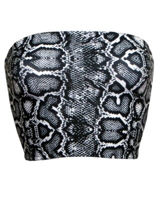 Snake Python Bra Top Women's Classic Monochrome Snake Python Skin Print Crop Bandeau Top ...