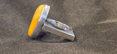 Sterlingsilber (925) Ostseeeigelb Bernstein Ring - Quadratisches Band - Größe 7,25 - Bild 2 von 16