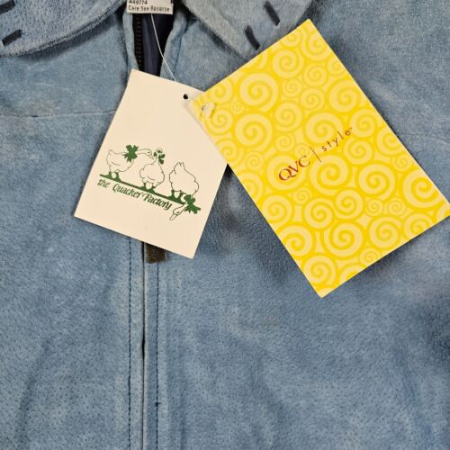 Vintage Quacker Factory Jacket Womens Small Blue Sueded Leather Sunflowers NEW - Picture 9 of 16