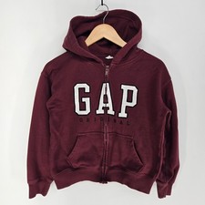 GAP Zip Up Hoodie Kids L 10/12 Maroon Red Original Logo Fleece Sweatshirt