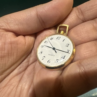 Working Vintage Swiss Made Quartz pocket watch Gold Tone New Battery 32mm Unisex