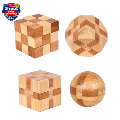 4 Pack Wooden Puzzle Games Brain Teasers Toy- 3D Puzzles for Teens and Adults -