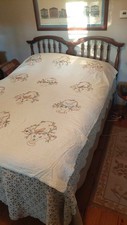 Vintage Floral Basket and Birds Appliqu  Quilt 82 x 64