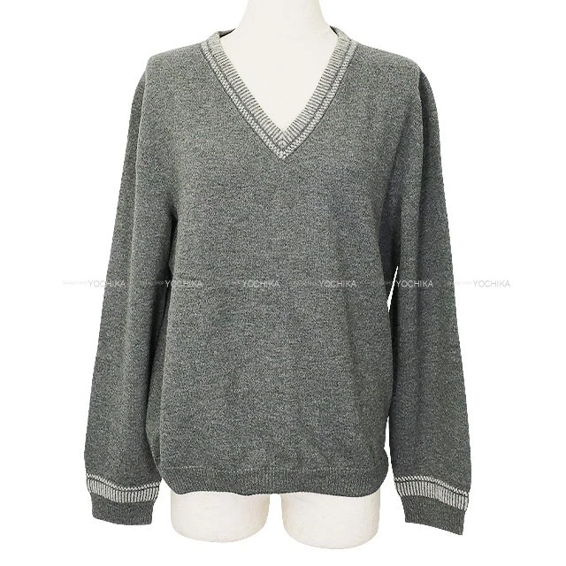 Hermes — [Pre-loved] 2016AW HERMES Women's V-neck H Embroidery Grey Wool100% #42 Swea...
