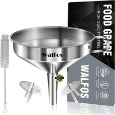Large Stainless Steel Funnel, Walfos Kitchen Funnel with 2 Removable Strainer