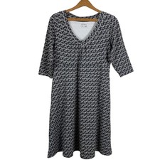 Eddie Bauer Women Dress Size Large Gray Geometric Stretch Preppy Travel Vacation