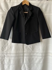 black tuxedo jacket, satin lapels and covered buttons