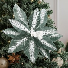 12 Pcs 12 Inch Christmas Poinsettia Artificial Flowers Forest Green Velvet Ma...
