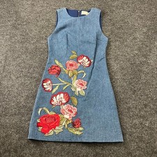 Alice + Olivia Cade Embroidered Denim Dress Women's Size 0 Blue