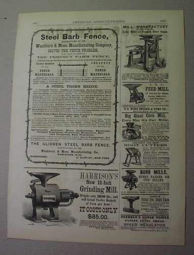 Glidden Steel Barb Fence - 1879 BARBED WIRE ad! Worcester Mass.; Washburn & Moen