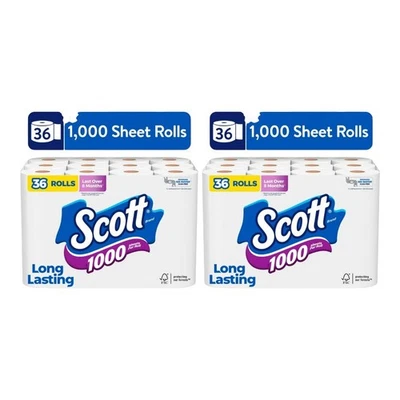 Scott 1000 Toilet Paper 72 Rolls (2x36) Bulk Pack, 1000 Sheets Per Roll