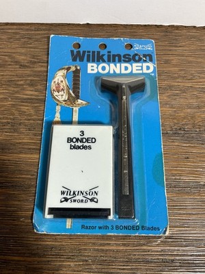 Vintage WILKINSON Sword HANDLE Razor w/ 3 BONDED RAZOR BLADES