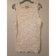 Vintage Lace Tank Cream Floral Sheer Top Plus Size 22/24 Coquette Bridalcore