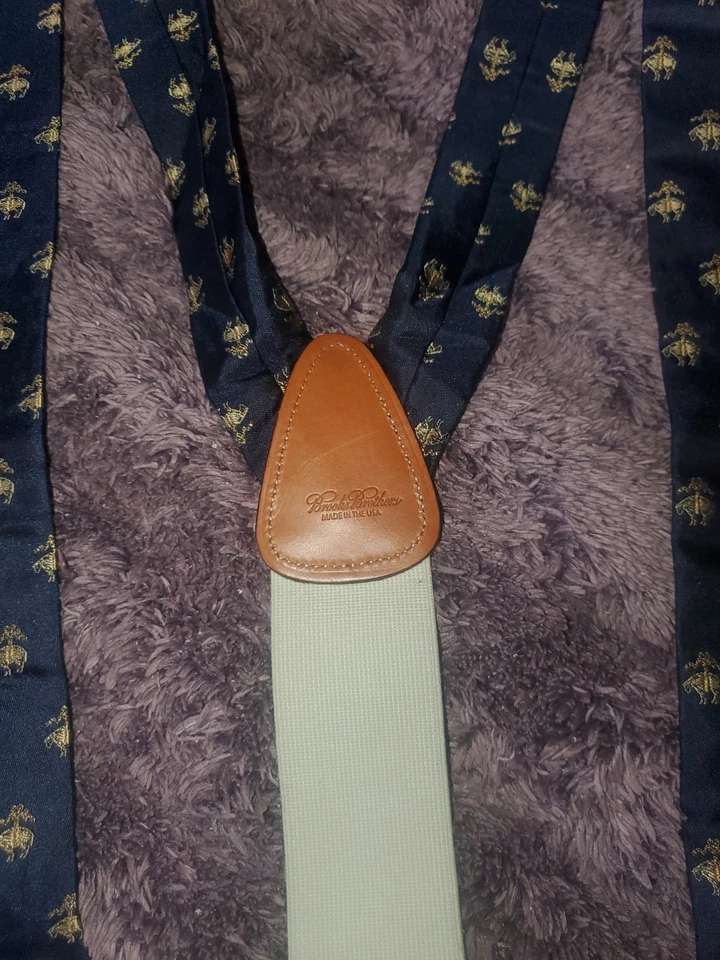 Tirantes Brooks Brothers azul dorado polar logotipo oveja cuero botón Foto 2 de 4